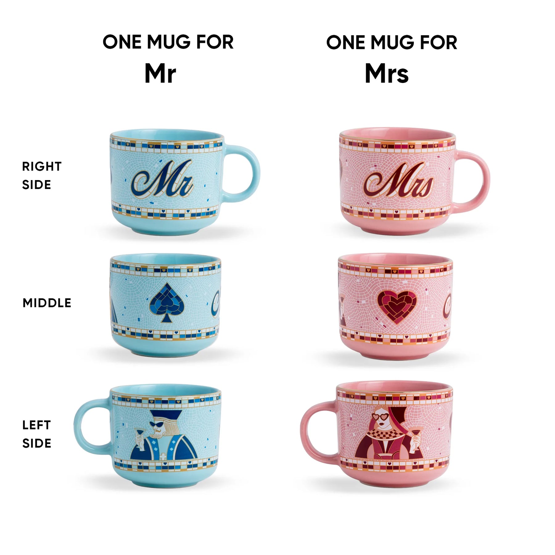 Set of two mugs, one for 'Mr' and one for 'Mrs', on a white background.