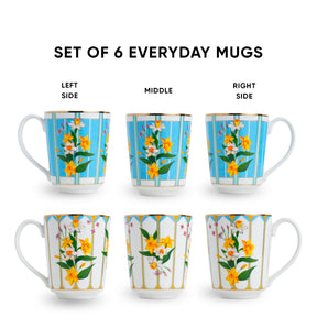 Nargis Ceramic Coffee Mug Set of 6 300ml, Glossy Porcelain Cups