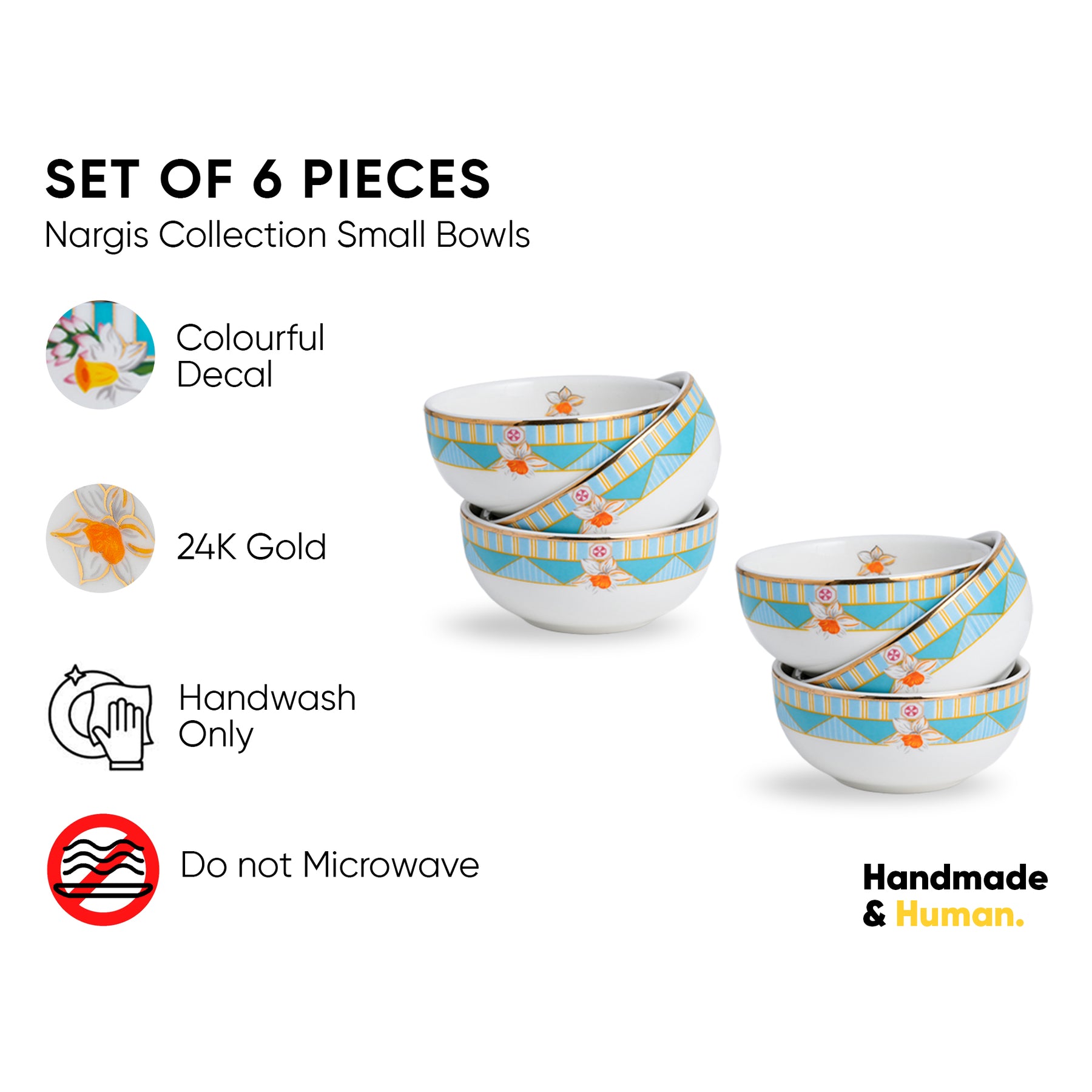 Ceramic Veg Bowls Set of 6 180ml Nargis