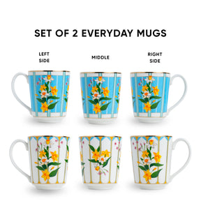 Set of 2 everyday mugs with floral design on a white background
