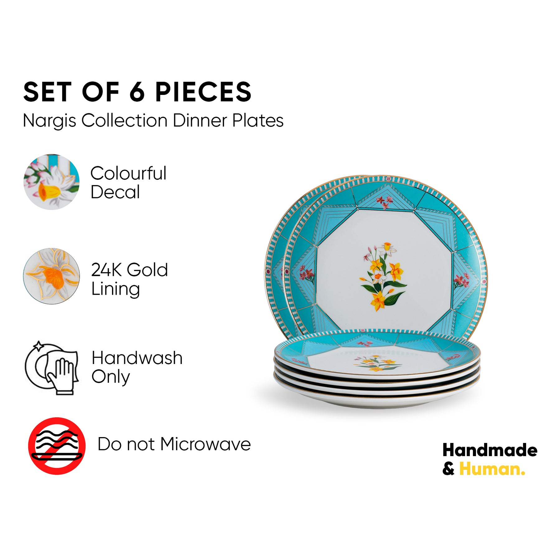 Ceramic Dinner Plates Set of 6 | Nargis Collection