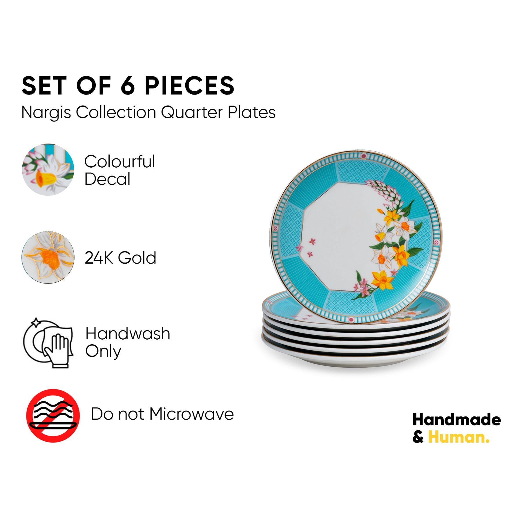 Ceramic Quarter Plates Set of 6 | Nargis Collection