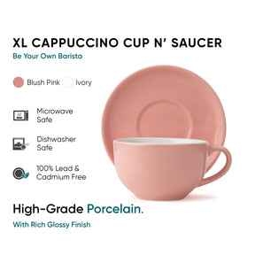 Large Ceramic Coffee Cup & Saucer Set 320ml | XL Cuppa Collection | Glossy Finish