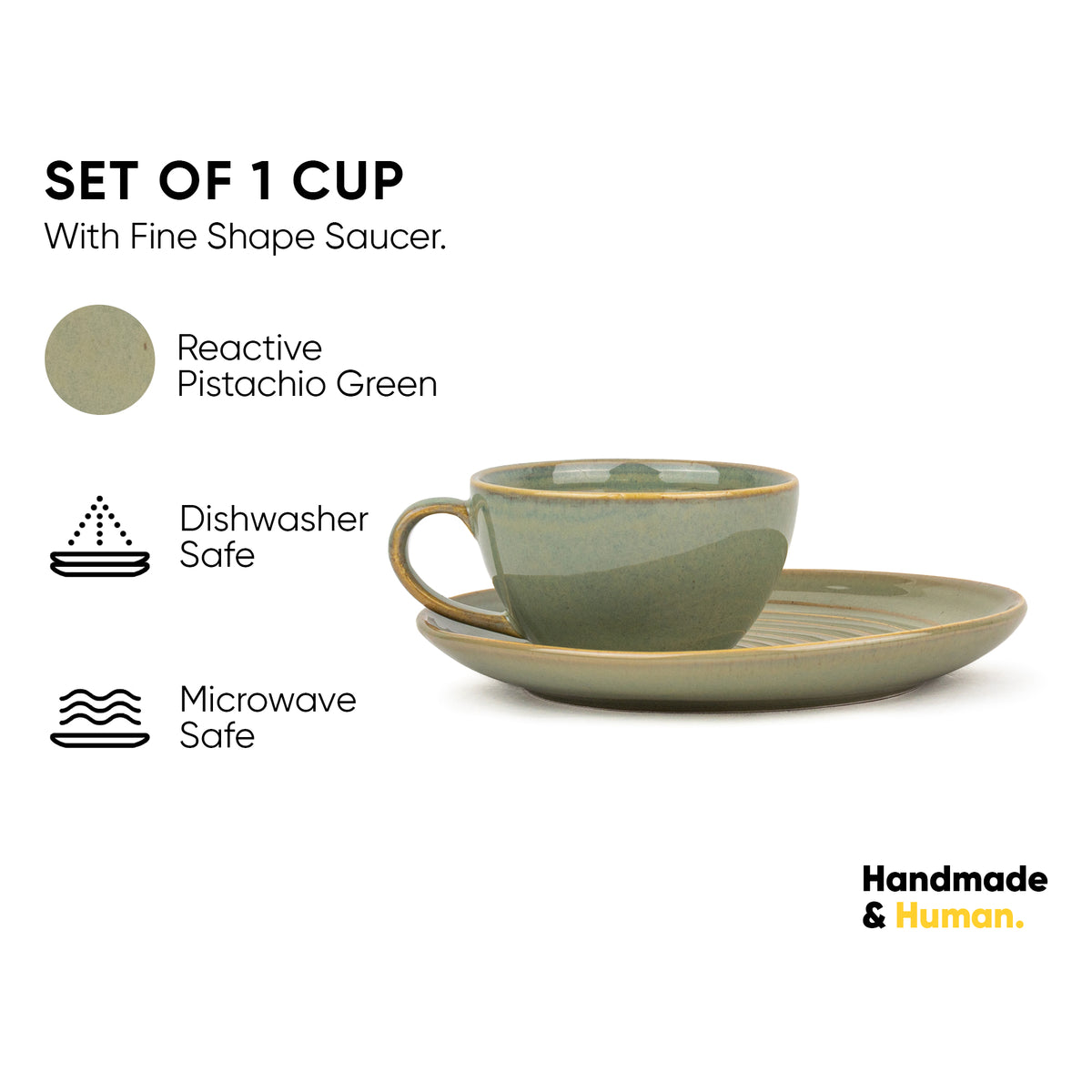 Ceramic Coffee Cup & Saucer Set 250ml – Pista Green | Reactive Glaze Porcelain