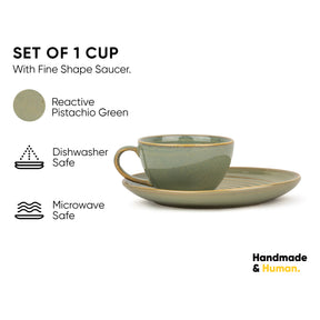 Ceramic Coffee Cup & Saucer Set 250ml – Pista Green | Reactive Glaze Porcelain