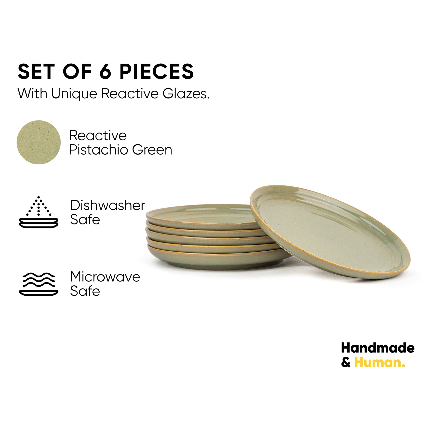 Ceramic Pista Quarter Plates Set of 6 | Glossy Finish | Snack & Dessert Plates | Self Reactive Collection