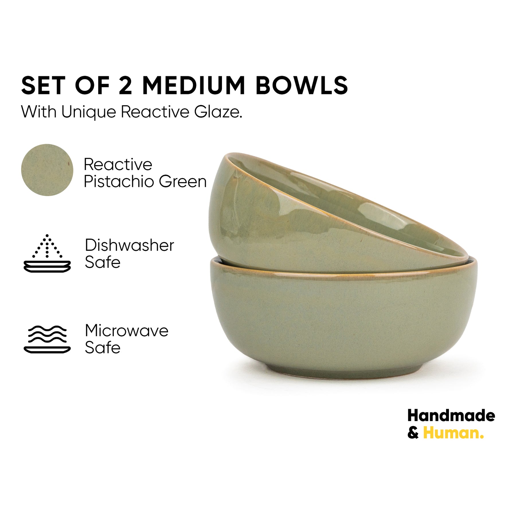 Ceramic Medium Bowl Set, 2 Pieces | Glossy Finish | Stoneware Self Reactive Collection