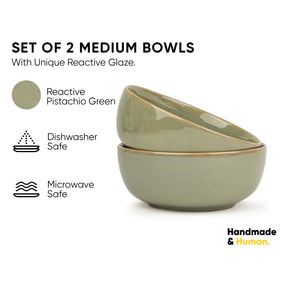 Ceramic Medium Bowl Set, 2 Pieces | Glossy Finish | Stoneware Self Reactive Collection