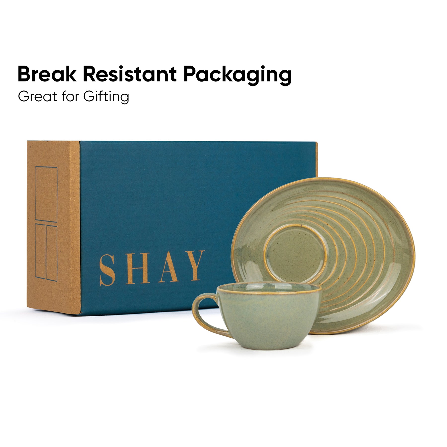 Ceramic Coffee Cup & Saucer Set 250ml – Pista Green | Reactive Glaze Porcelain