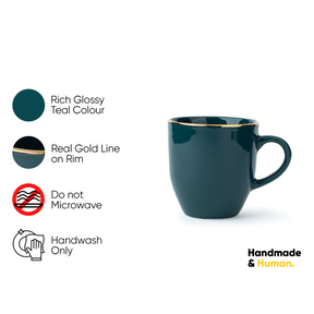 Ceramic Coffee Mug 300ml – Teal with Gold Detail | Milk Mug