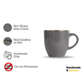 Ceramic Coffee Mug 300ml – Grey with Gold Detailing | Milk Mug