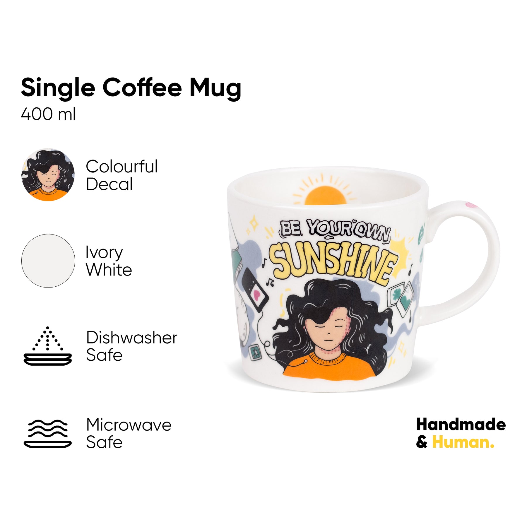 Self Love Series - Large Ceramic Coffee Mug, 400ml | Glossy Finish | Porcelain Coffee Mug