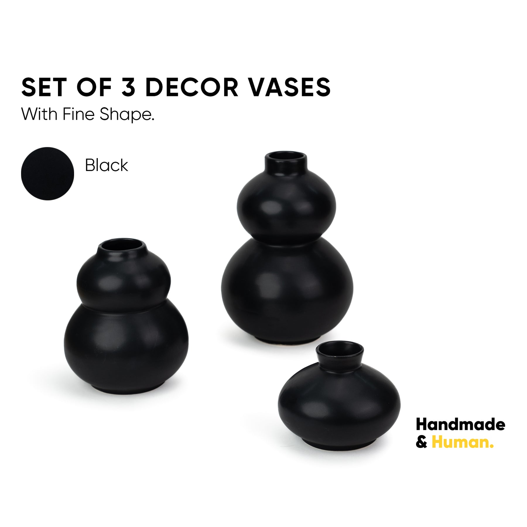 Evo Ceramic Vase,Set of 3, Black | Ceramic Vases for Home Décor Collection