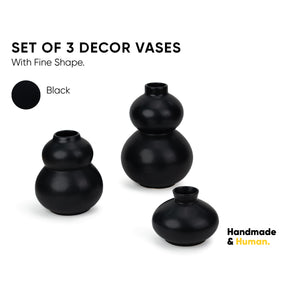 Evo Ceramic Vase,Set of 3, Black | Ceramic Vases for Home Décor Collection