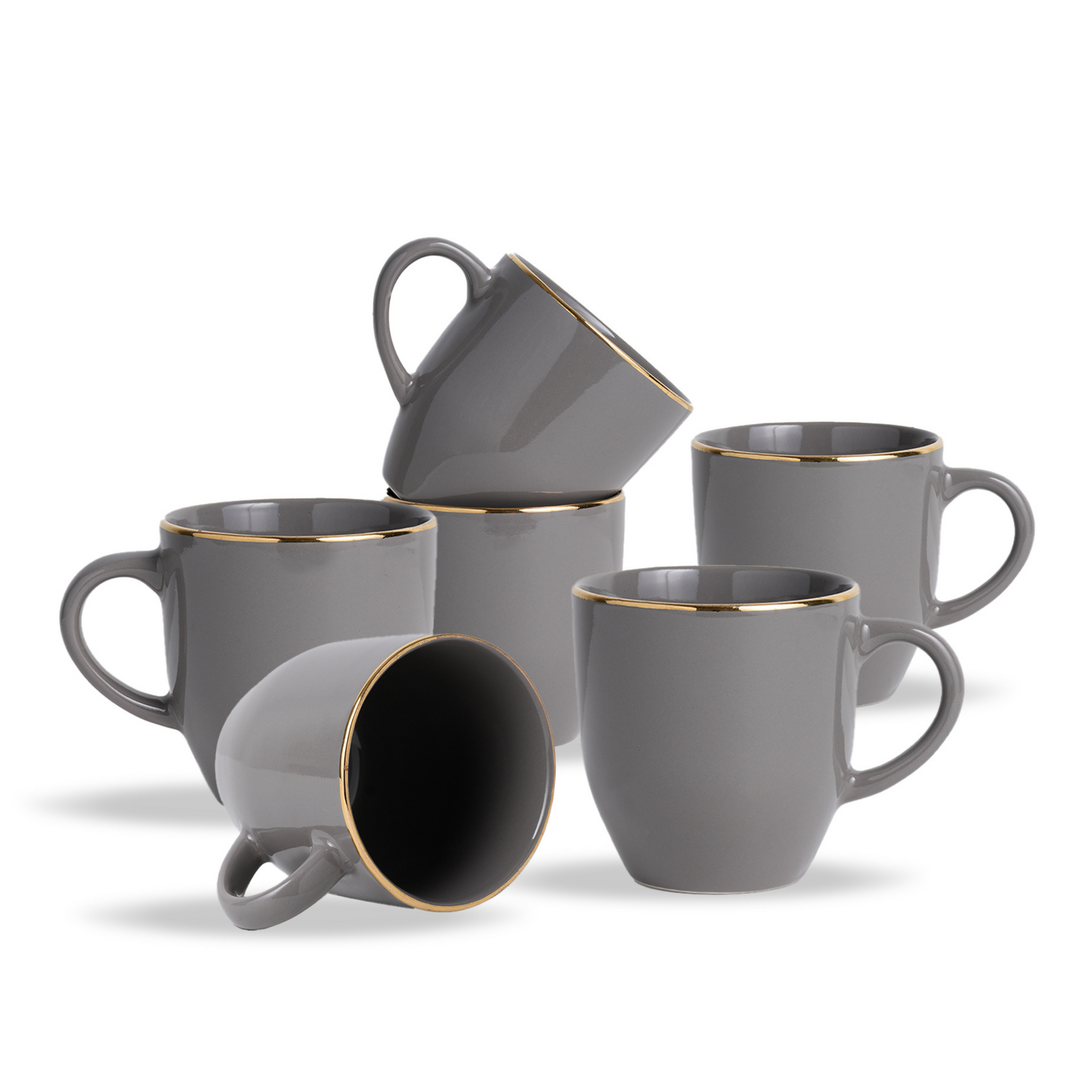 Shay Ceramic Coffee Mug Set of 6  Grey Gold, 300ml | Modern Tableware Online India
