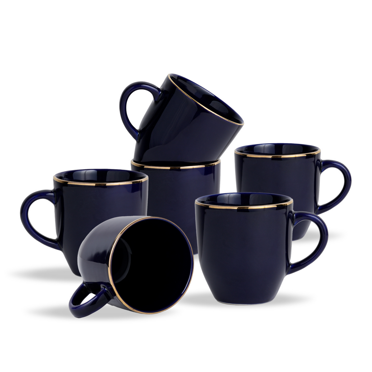 Shay Ceramic Coffee Mug Set of 6  Blue Gold, 300ml | Modern Tableware Online India