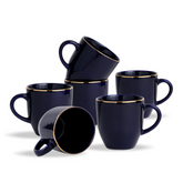 Shay Ceramic Coffee Mug Set of 6  Blue Gold, 300ml | Modern Tableware Online India