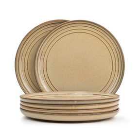Shay Ceramic Dinner Plates Set, 6 Pieces | Beige Self Reactive Collection | Modern Tableware Online India