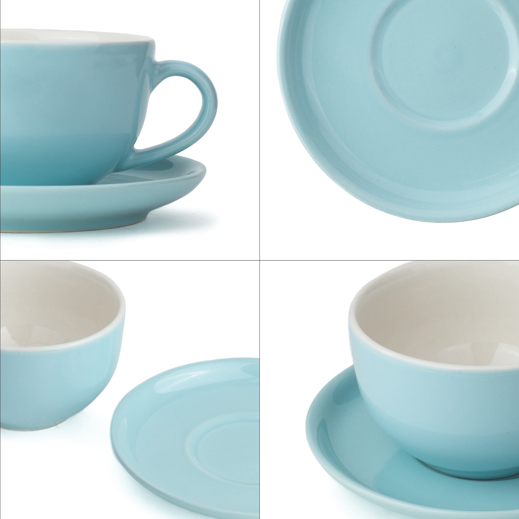 Large Light Blue Ceramic Coffee Cup & Saucer Set 320ml | XL Cuppa Collection