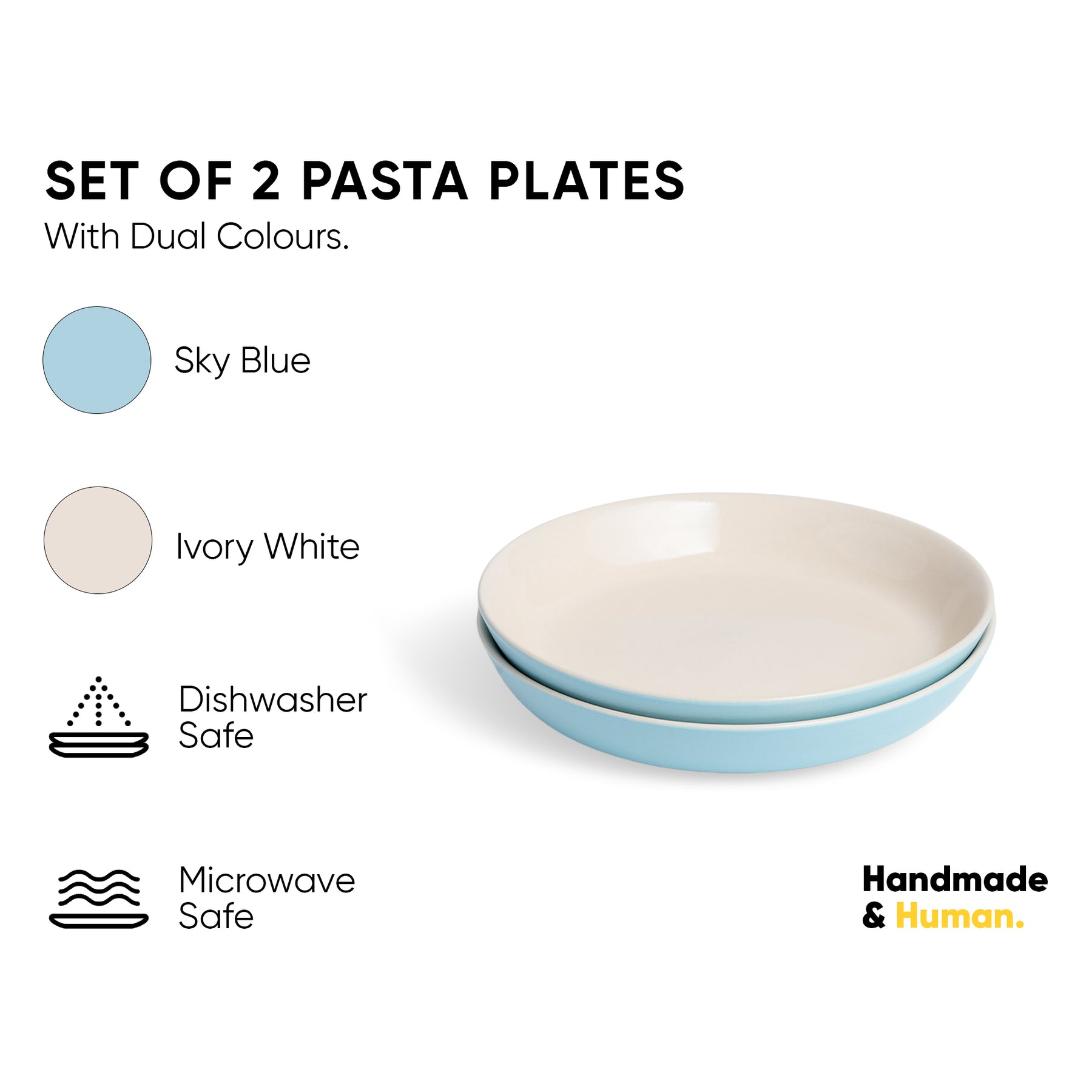 Ceramic Stoneware Salad Plate Set 22cm | Set of 2 | Blue Ivory