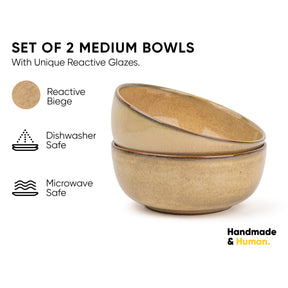 Ceramic Medium Bowl Set, 2 Pieces | Glossy Finish | Stoneware Self Reactive Collection