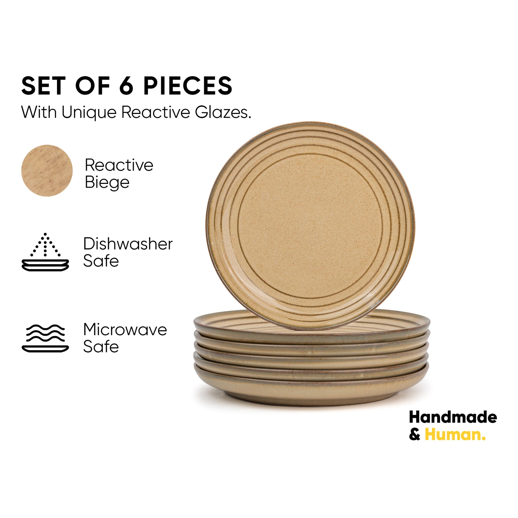 Ceramic Quarter Plates Set of 6 | Glossy Finish | Snack & Dessert Plates | Self Reactive Collection