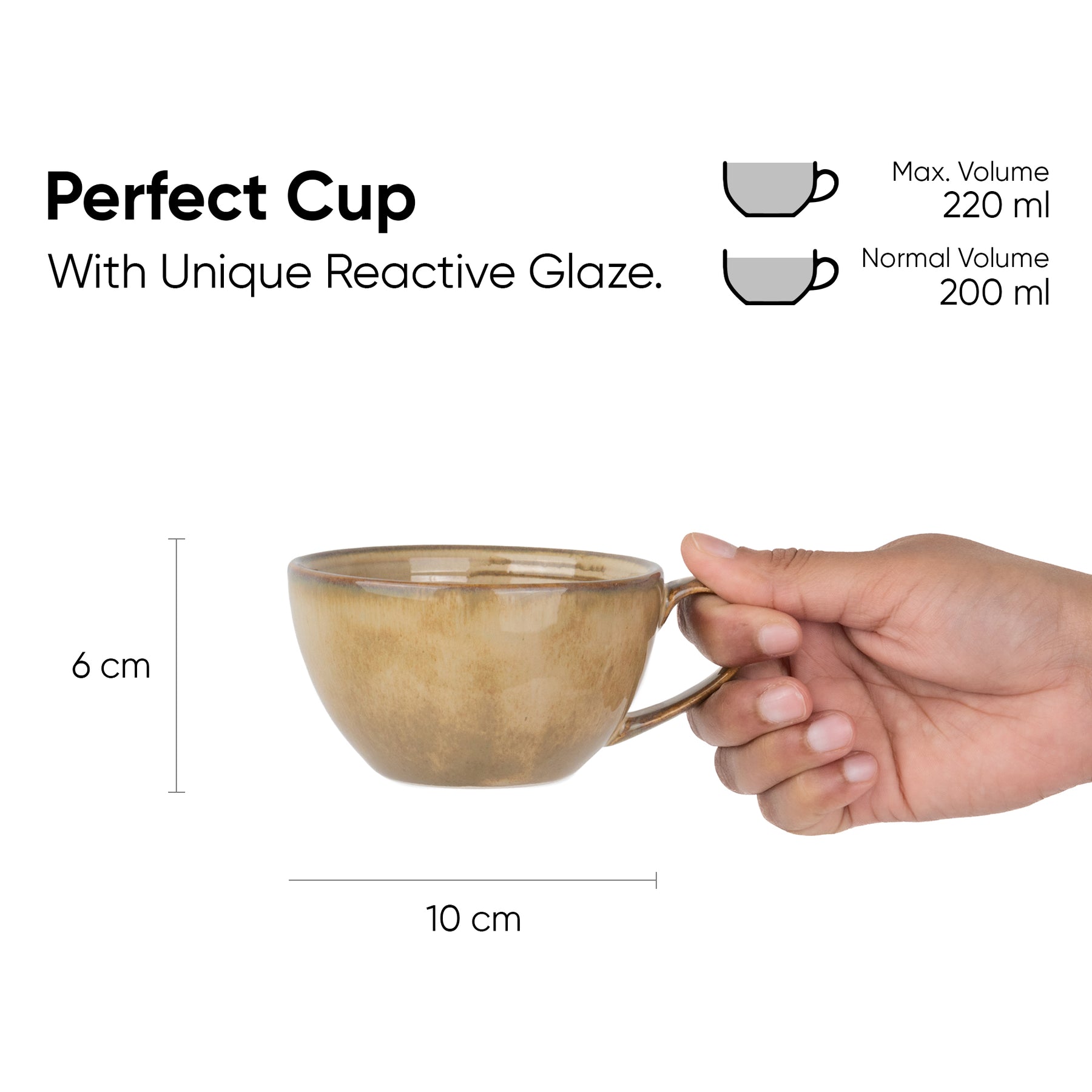 Self Reactive Coffee Cup Saucer Set, 250ml | Ceramic Mug | Glossy Finish