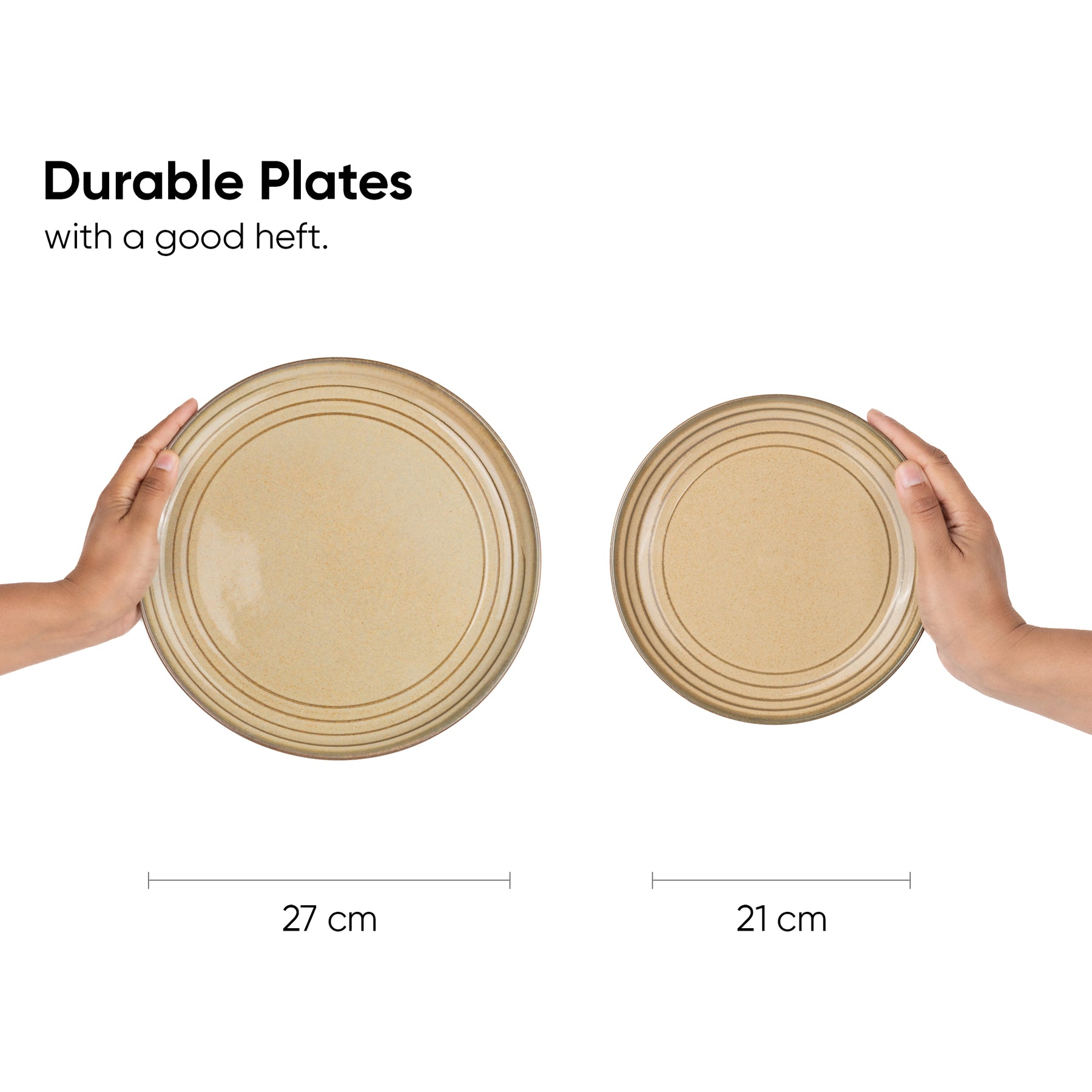 Ceramic Dinner Plates Set, 12 Pieces | Beige Self Reactive Collection | Glossy Finish