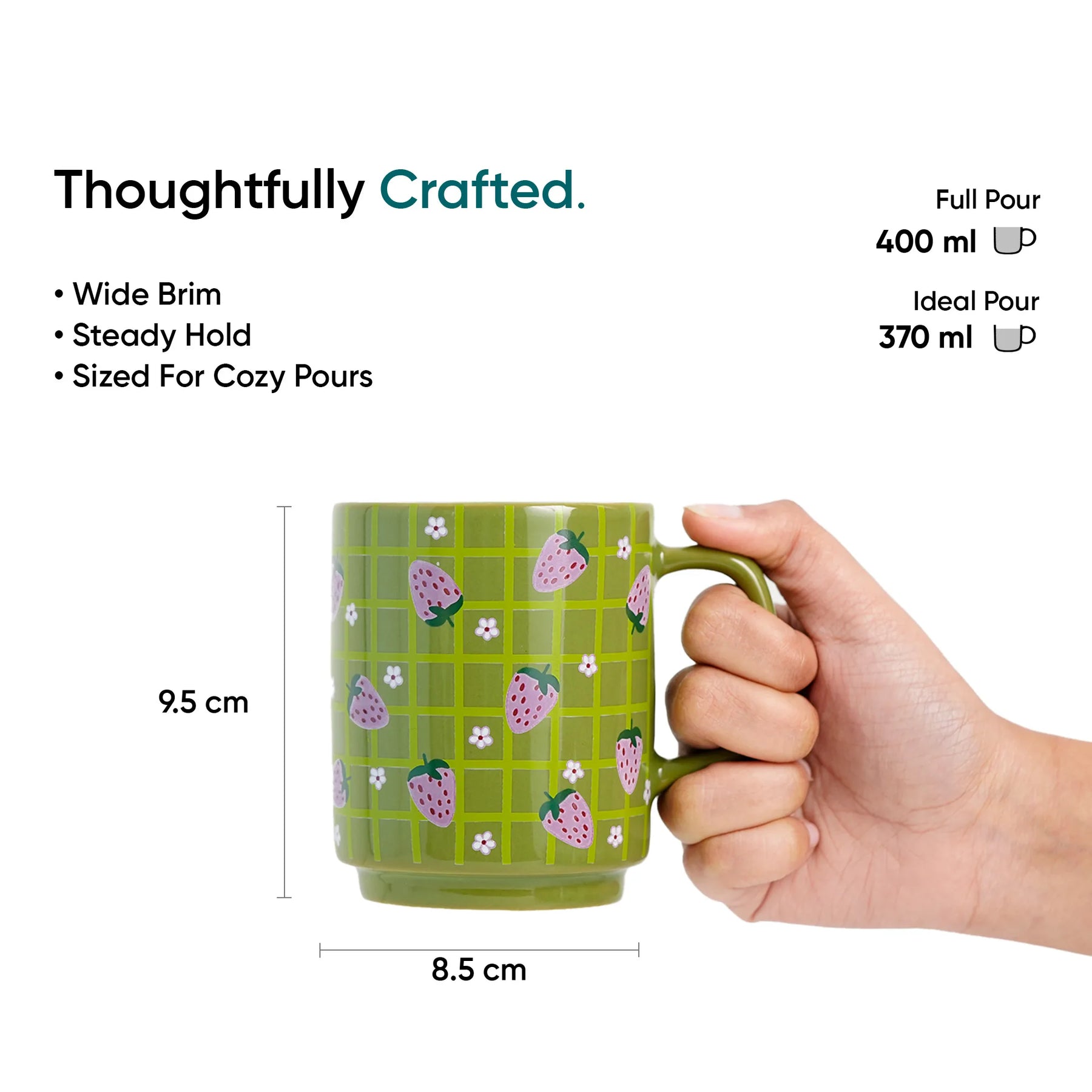 Ceramic Mug Set of 2 | Strawberry & Cherry Coffee Cups 300ml