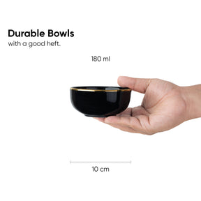 Ceramic Veg Bowls Set of 6 for Dinner | 180ml | Gold Line Collection