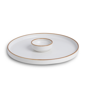 Japandi Ceramic Platter with Dip Bowl – Off White, Large