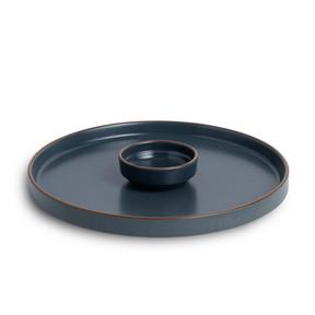 Japandi Ceramic Platter with Dip Bowl – Grey, Large