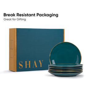 Ceramic Dinner Plates Set, 6 Pieces, Teal Gold, Goldline Collection