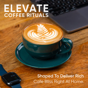 Large Teal Green Ceramic Coffee Cup & Saucer Set 320ml | XL Cuppa Collection