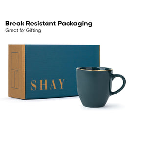 Ceramic Coffee Mug Set, Set of 6, 300ml, Teal Gold | Gold Line Collection| Glossy Finish