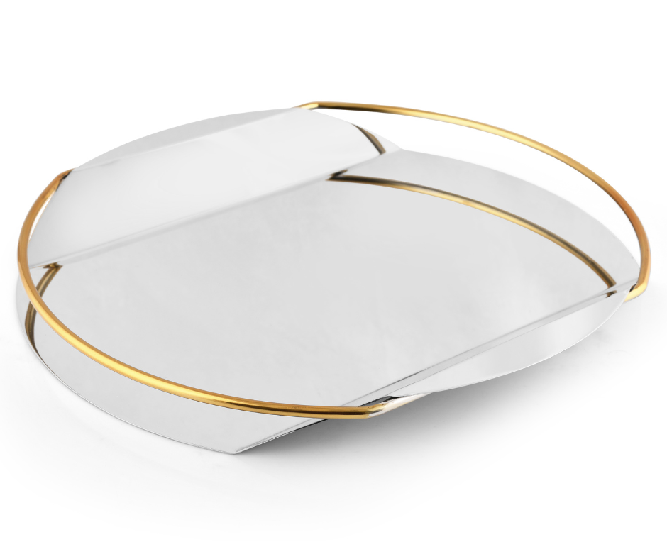 Shay Large Bar Tray for Serving | Steel and Gold Bar Tray | Modern Tableware Online India