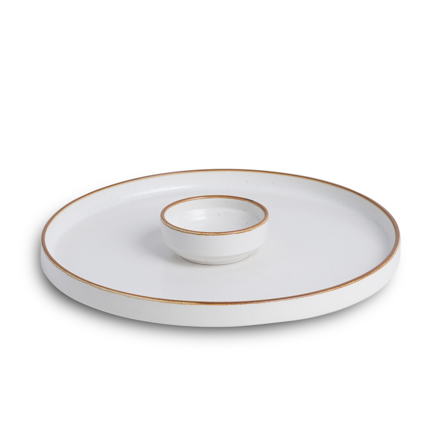 Shay Large Round Ceramic Serving Platter 1 Platter, 1 Dip || Matte Finish | Japandi Platter | Modern Tableware Online India