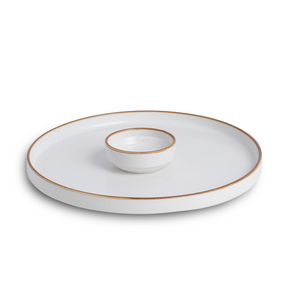 Shay Large Round Ceramic Serving Platter 1 Platter, 1 Dip || Matte Finish | Japandi Platter | Modern Tableware Online India