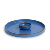 Shay Large Round Ceramic Serving Platter,  Blue 1 Platter, 1 Dip | Matte Finish | Japandi Platter | Modern Tableware Online India