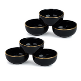 Shay Ceramic Veg Bowls Set of 6 for Dinner | 180ml | Gold Line Collection | Modern Tableware Online India
