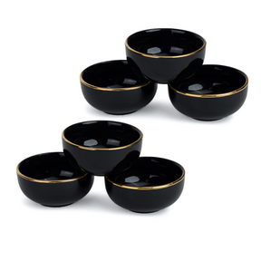 Shay Ceramic Veg Bowls Set of 6 for Dinner | 180ml | Gold Line Collection | Modern Tableware Online India