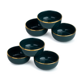 Shay Ceramic Veg Bowls Set of 6 for Dinner | 180ml | Teal with Gold Rim | Gold Line Collection | Modern Tableware Online India