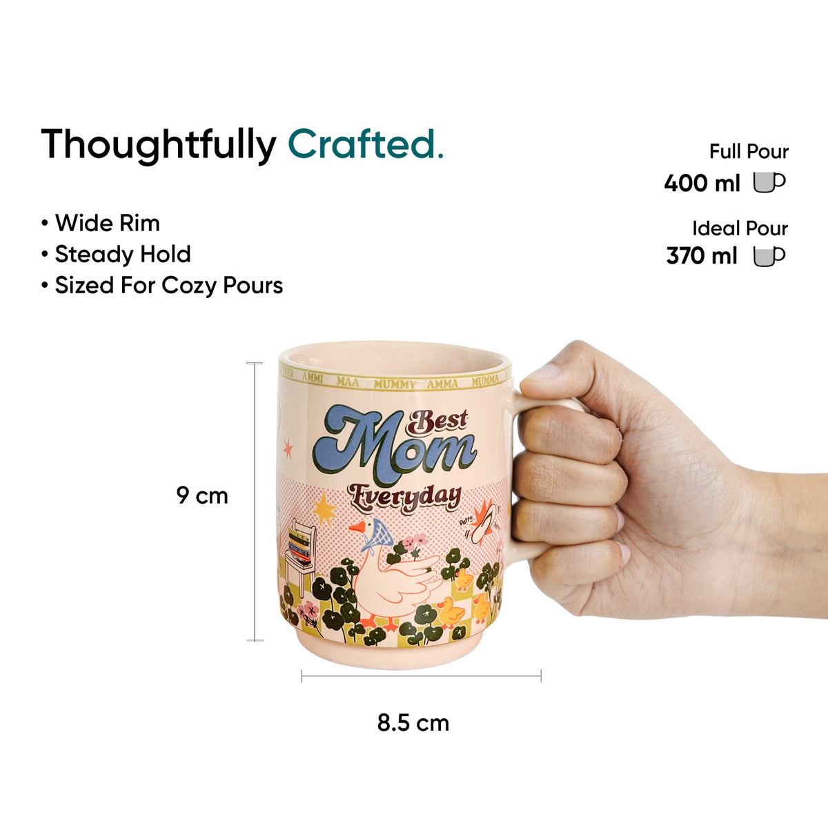 Shay Ceramic Mug, 1 Pc, MOM Mug, 300ml | Glossy Finish | Ceramic Coffee Cup | Porcelain | Microwave Safe | Rise Collection_ For our Mothers