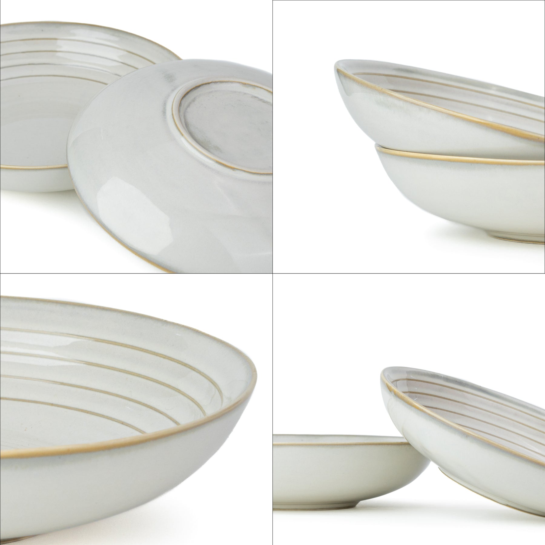 Ceramic Pasta Bowl Set of 2 White Self Reactive Collection