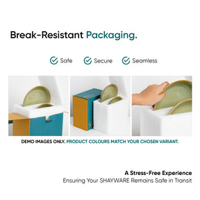 Advertisement for break-resistant packaging with images of a box and a hand holding a product, emphasizing safety and security.