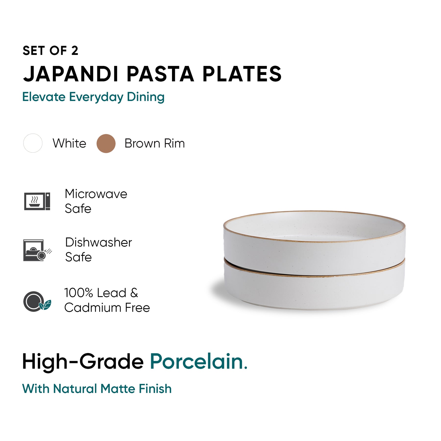 Stackable Ceramic Pasta Bowl Set of 2 White Japandi Collection