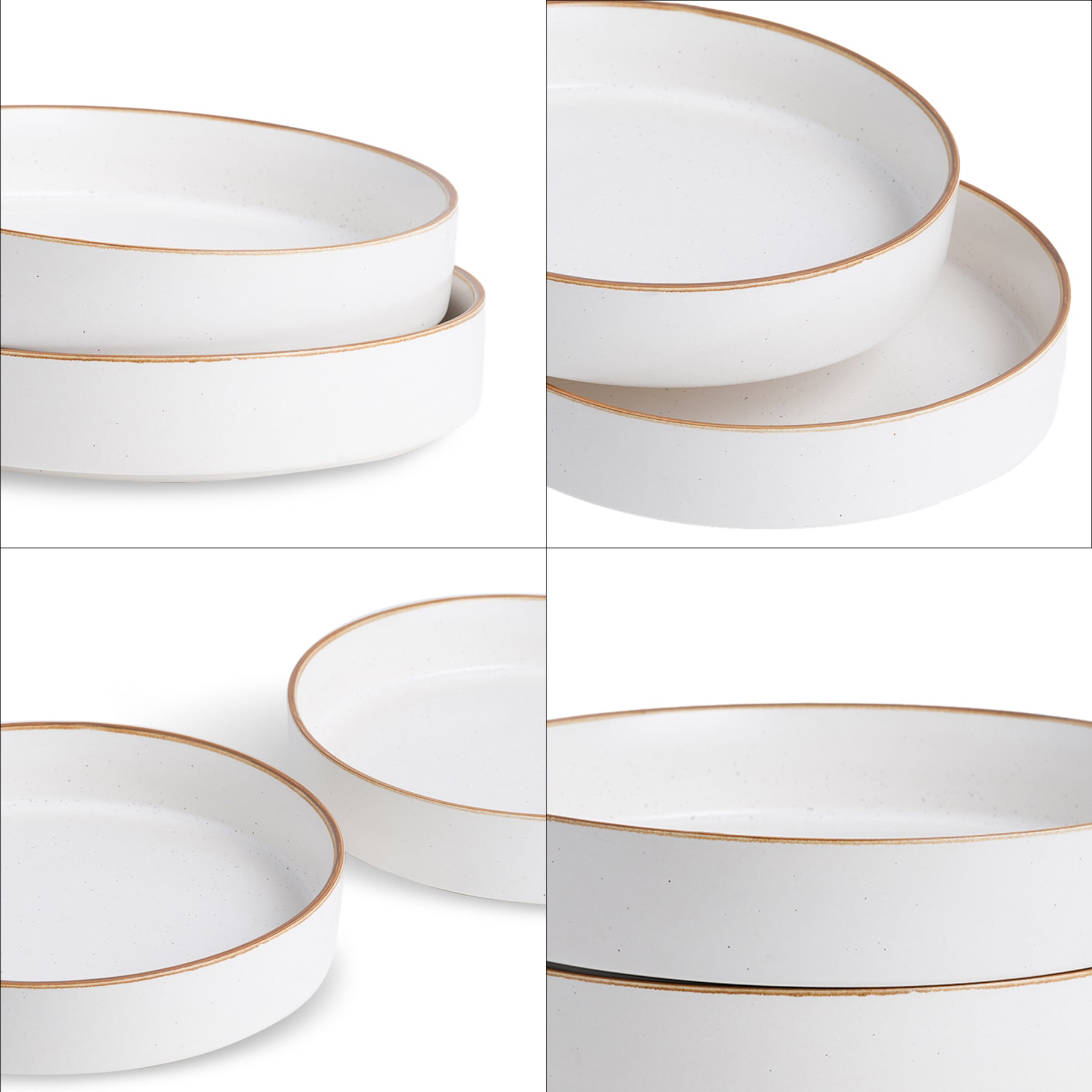 Stackable Ceramic Pasta Bowl Set of 2 White Japandi Collection