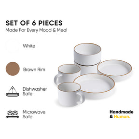 Ceramic Modern Dinnerware Set, 6 Pcs, White | Japandi Breakfast Set