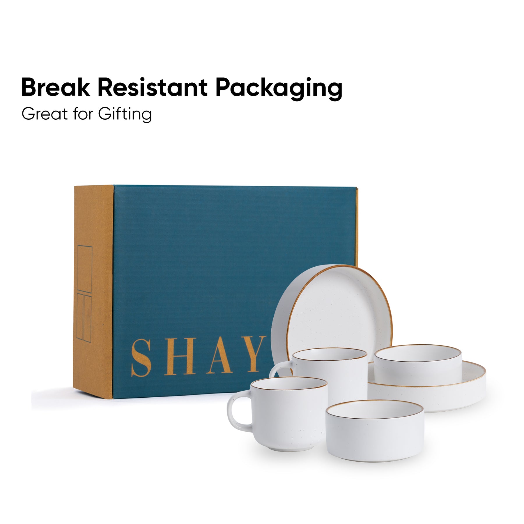 Ceramic Modern Dinnerware Set, 6 Pcs, White | Japandi Breakfast Set