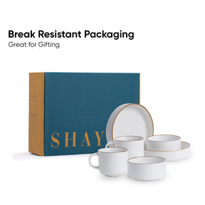 Ceramic Modern Dinnerware Set, 6 Pcs, White | Japandi Breakfast Set